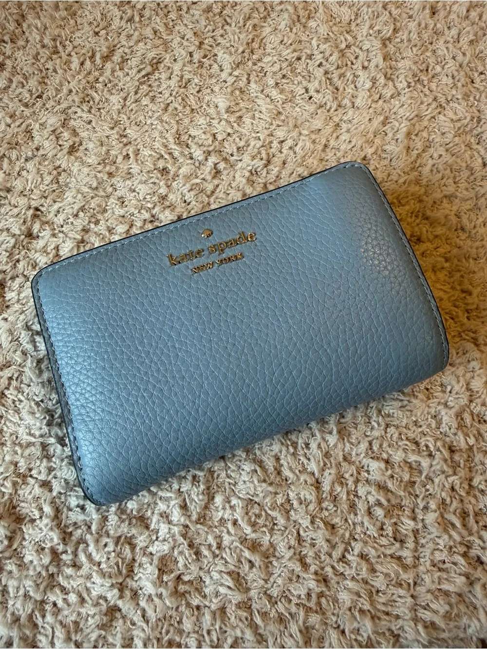 kate spade grayish blue Pebbled Leather Zip Wallet